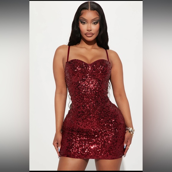 Arella's Bestie Sequin Mini Dress - Red - Picture 1 of 7